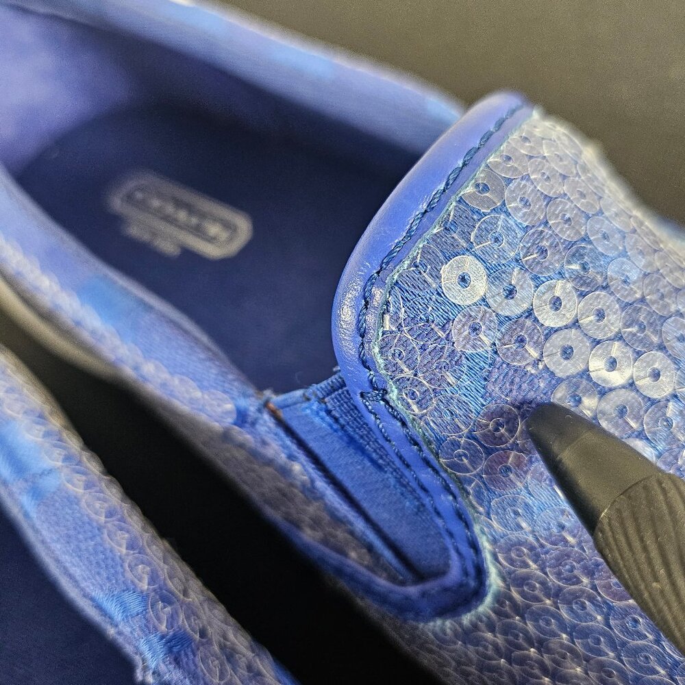 Coach "KIVY" Blue Sequins Slip On Sneakers Size 8M Luxury Sneakers. - Picture 11 of 13